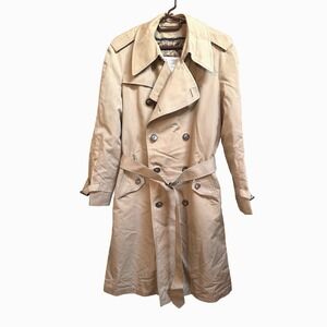 Vintage London Fog Trench Coat 38 Reg Tan Double Breasted Belted Raincoat 1970's